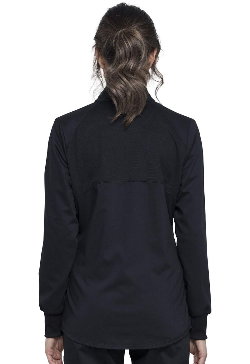 Cherokee Scrub Jacket for Women Zip Front High-Low Medical Uniform, 3 Pockets, Mesh Detail, Ultra Soft 2-Way Stretch - WW301, S, Black - Image 4